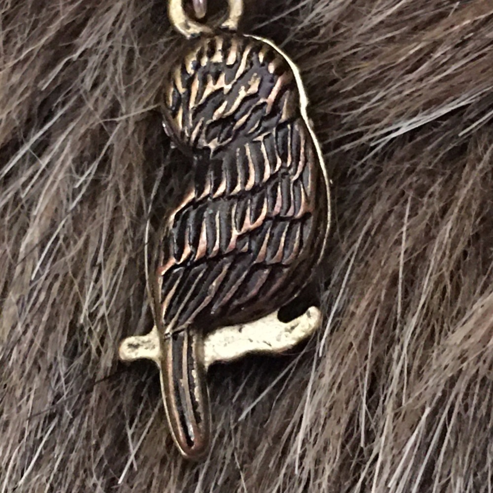 Vintage rhinestone owl pendant long gold chain - Picture 2 of 8